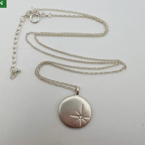 Sterling Silver Adjustable Trace Chain Necklace with Round Sunburst Pendant - Picture 8 of 8